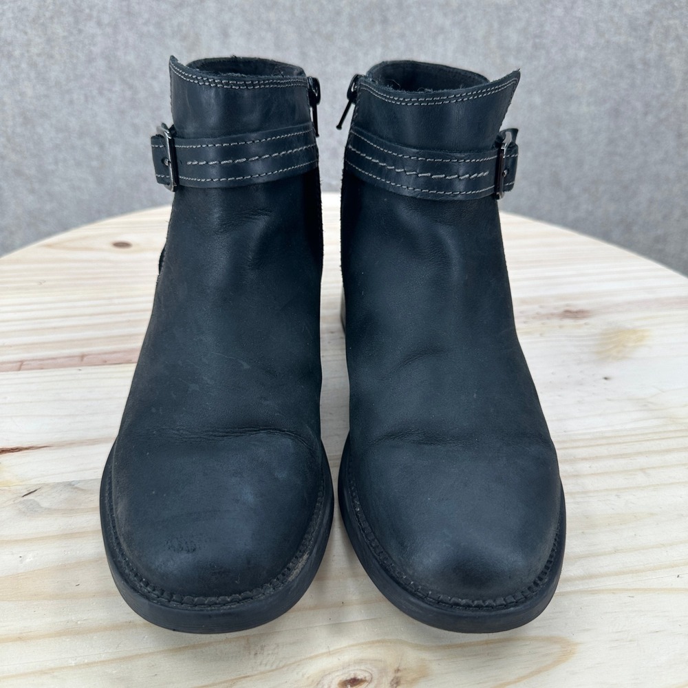 Clarks Maye Ankle Boots 8.5 Charcoal Leather Buckle Zip Comfort Nubuck Leather - Picture 3 of 14